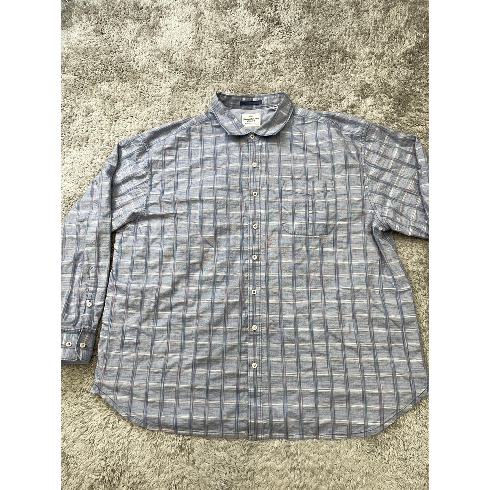 Tommy Bahama Jeans Shirt Mens 2XB Blue Plaid 100% Cotton Long Sleeve Casual - Picture 3 of 11
